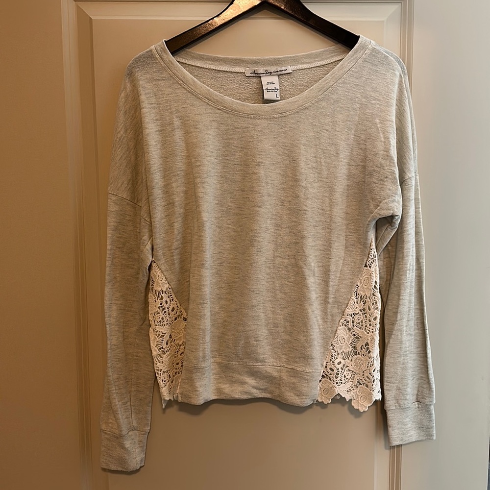 American Rag Crochet Cutout Sweater, Sand, size L